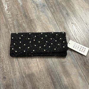 Tiana NY Beaded Clutch black with pearls NEW